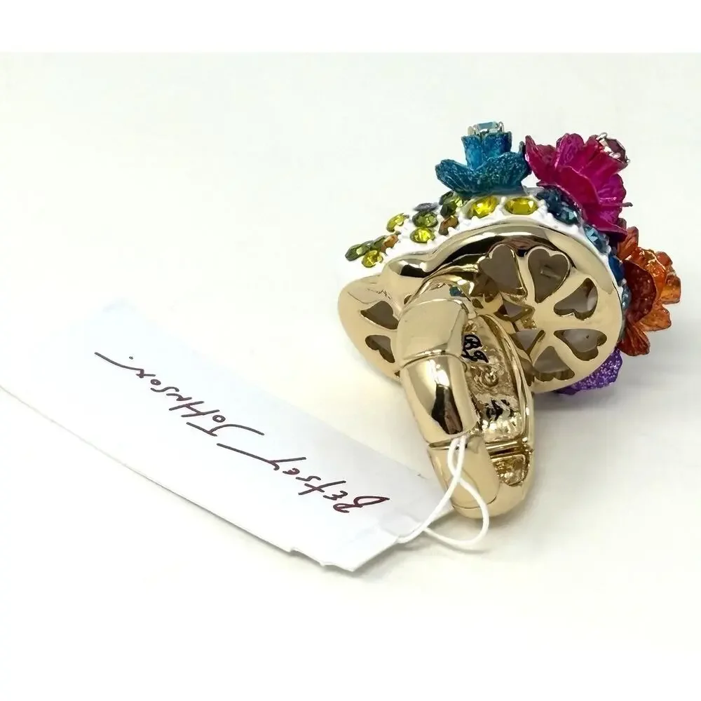 Betsey Johnson Sugar Skull Stretch Ring Day Of The Dead Goth Crystals NO BOX